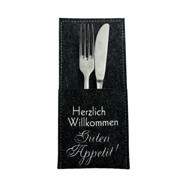 Filz BESTECKTASCHE Herzlich Willkommen Guten Appetit – Bild 3