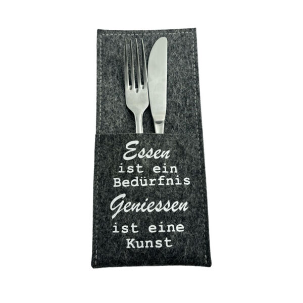 Filz BESTECKTASCHE Essen ist ein Bedürfnis geniessen ist eine Kunst – Bild 3